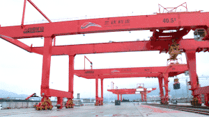 Automatic container crane made for lanzhou international port area is officially put into use.gif